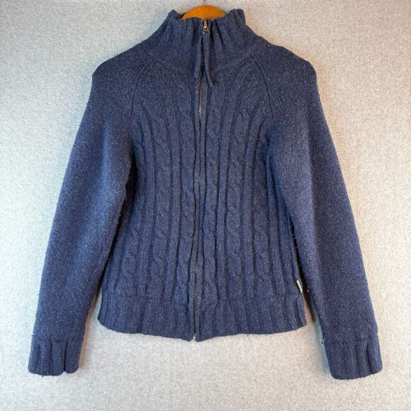 Vintage BUFFALO David Bitton Blue Lambswool Cable Knit Zip Up Fisherman Core - Picture 1 of 5
